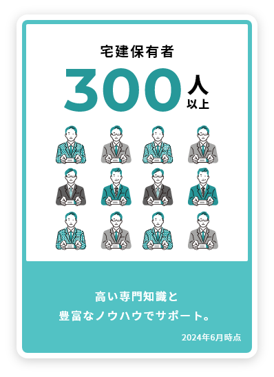 宅建保有者323件 高い専門知識と豊富なノウハウでサポート。