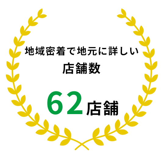 地域密着で地元に詳しい店舗数 62店舗